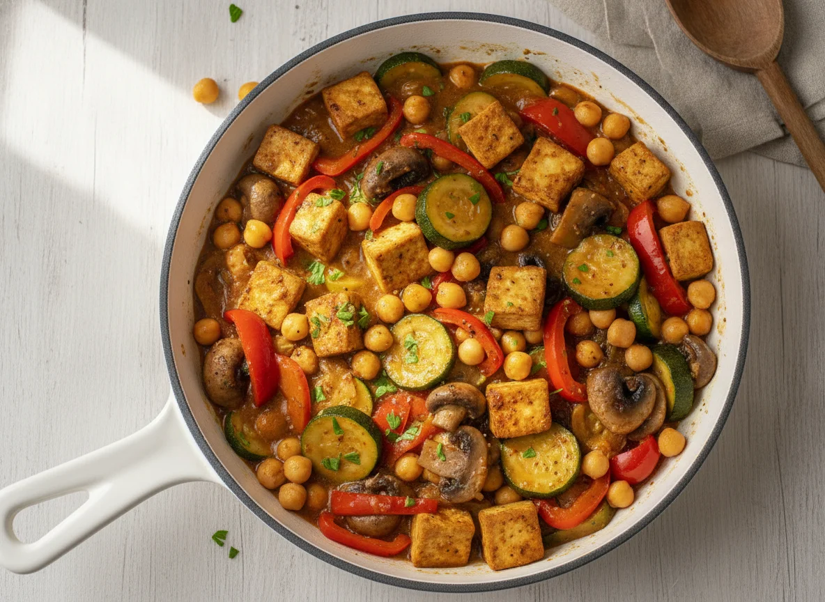 Gemüsepfanne mit Kichererbsen und Tofu photo