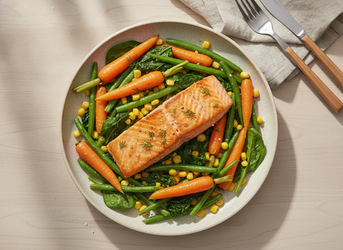 Gemüsepfanne mit Lachs photo