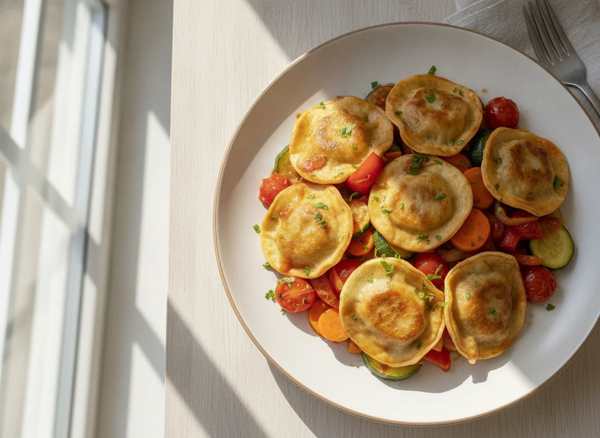 Gemüsepfanne mit Maultaschen photo