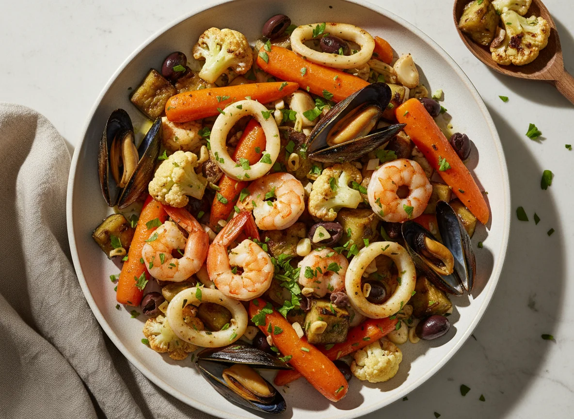 Gemüsepfanne mit Meeresfrüchten photo