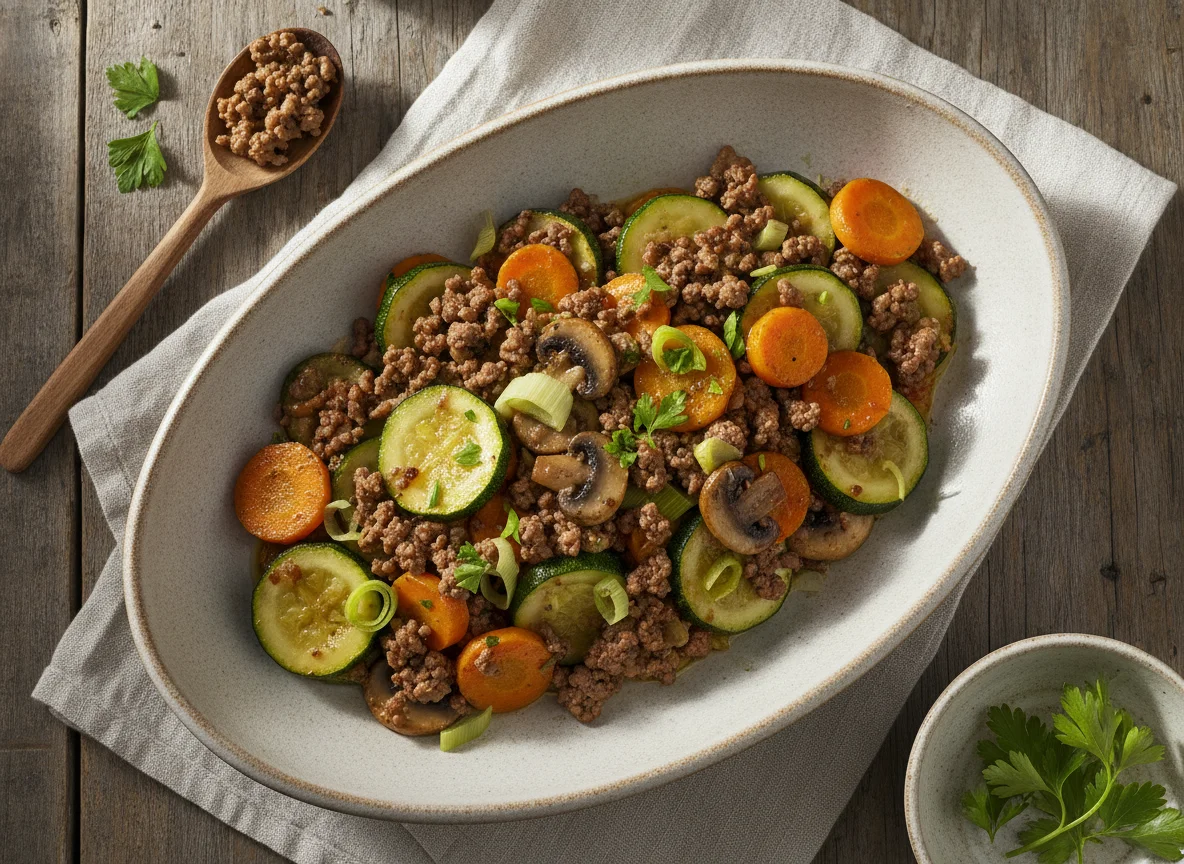 Gemüsepfanne mit Rinderhackfleisch photo