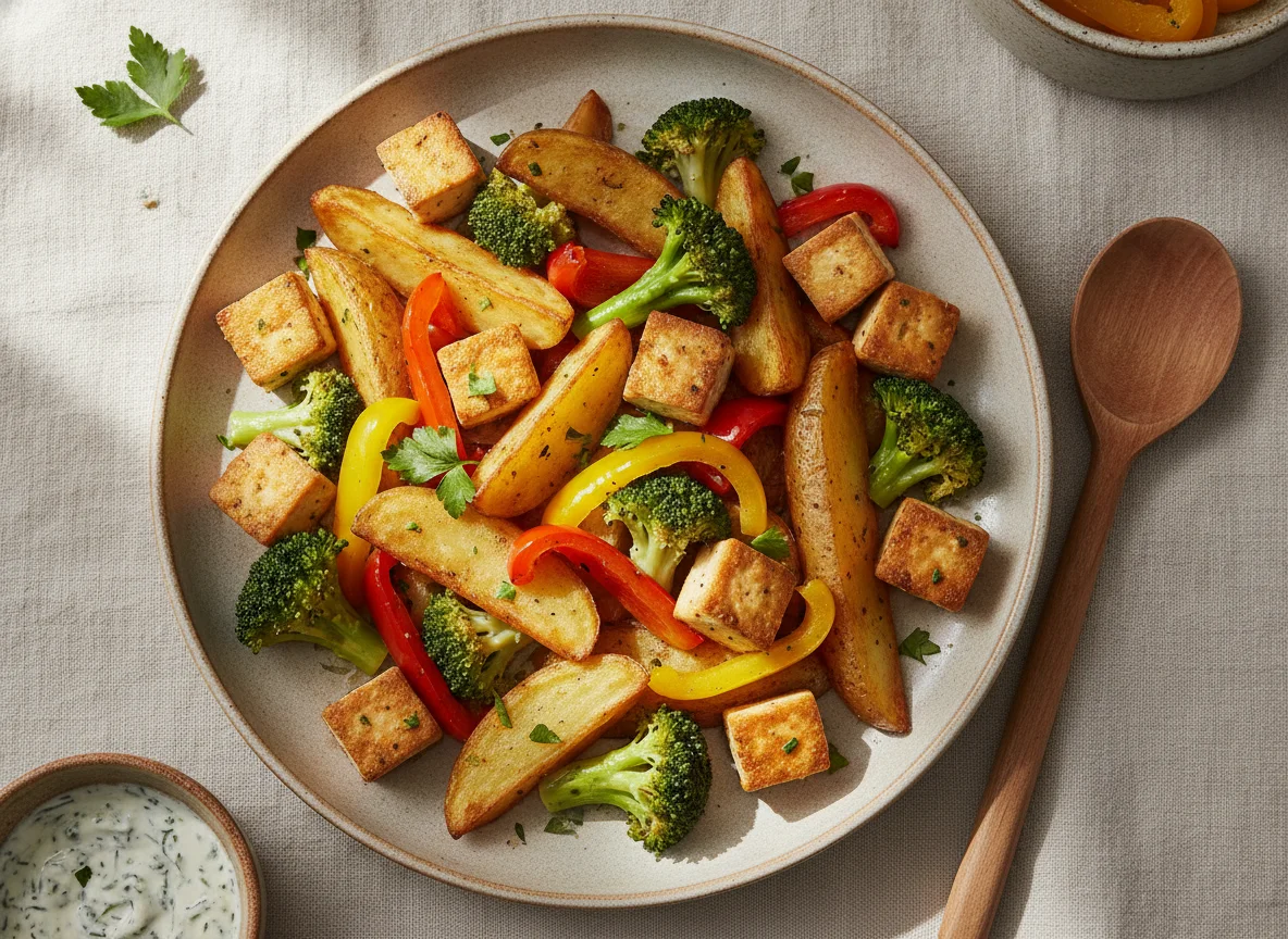 Gemüsepfanne mit Tofu und Kartoffeln photo