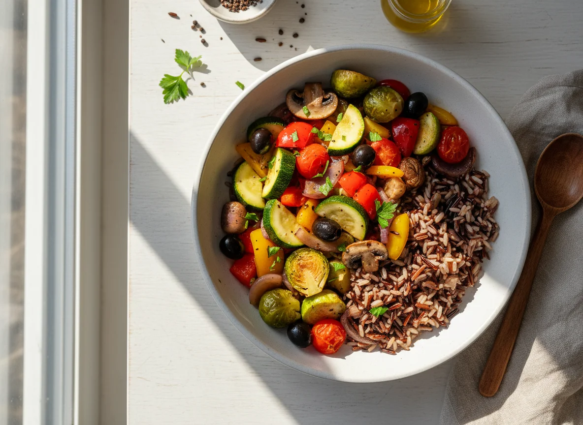 Gemüsepfanne mit Wildreis photo