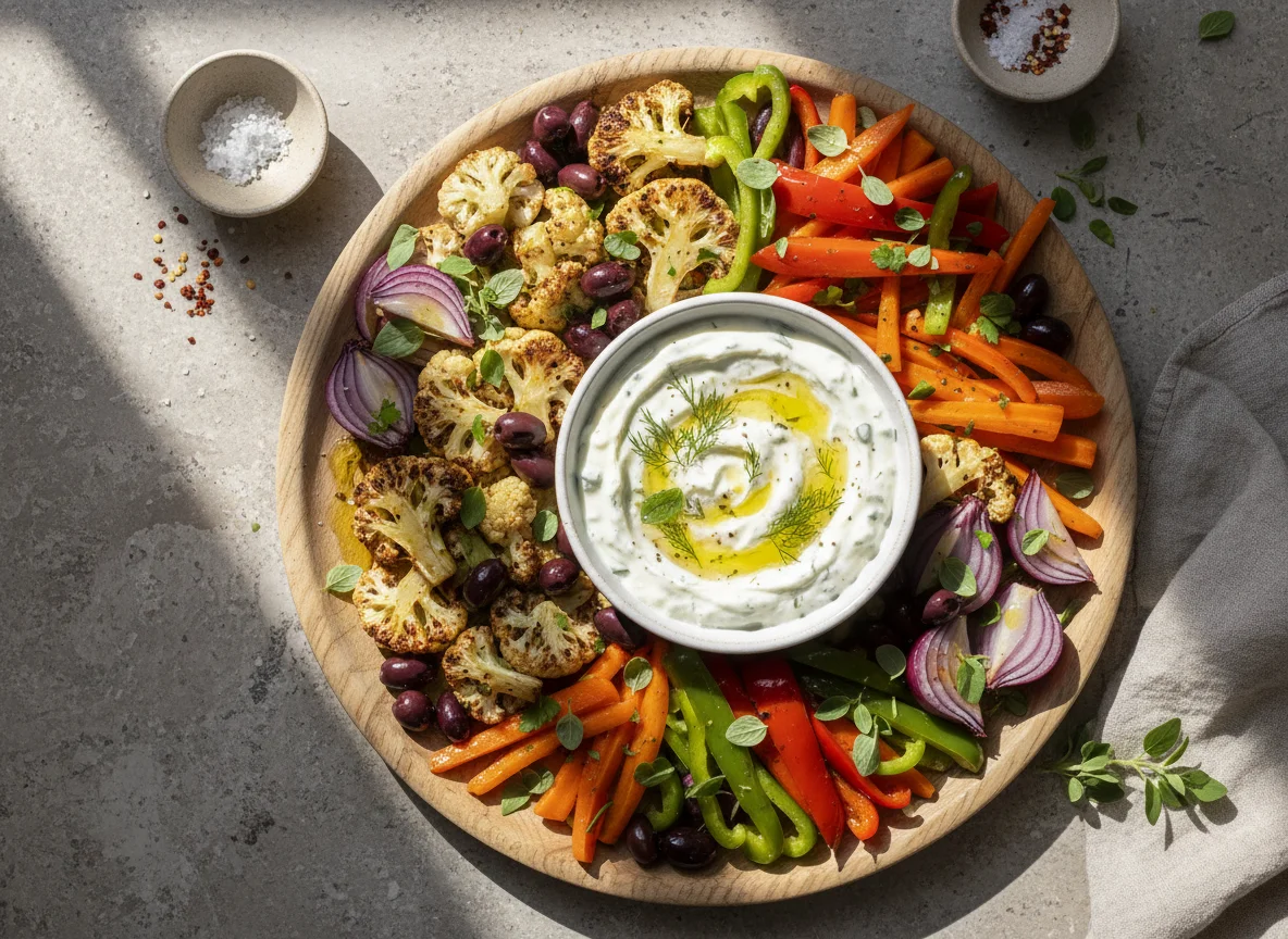 Gemüseplatte mit Tzatziki photo