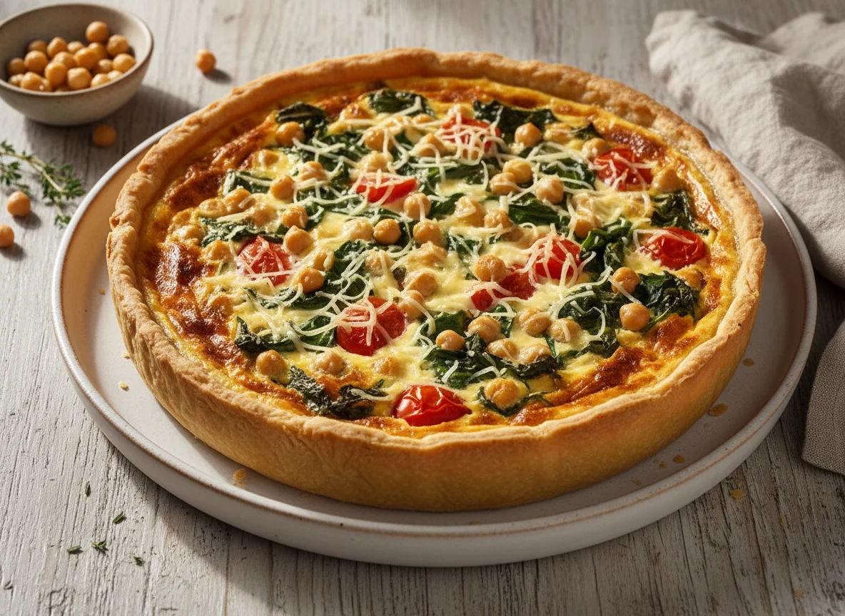 Gemüse-Quiche mit Kichererbsen und Käse photo