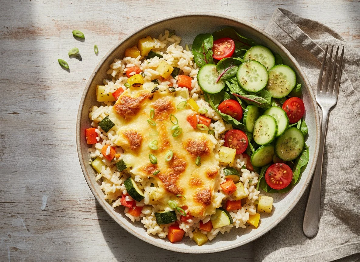 Gemüse-Reis-Auflauf mit Salat photo