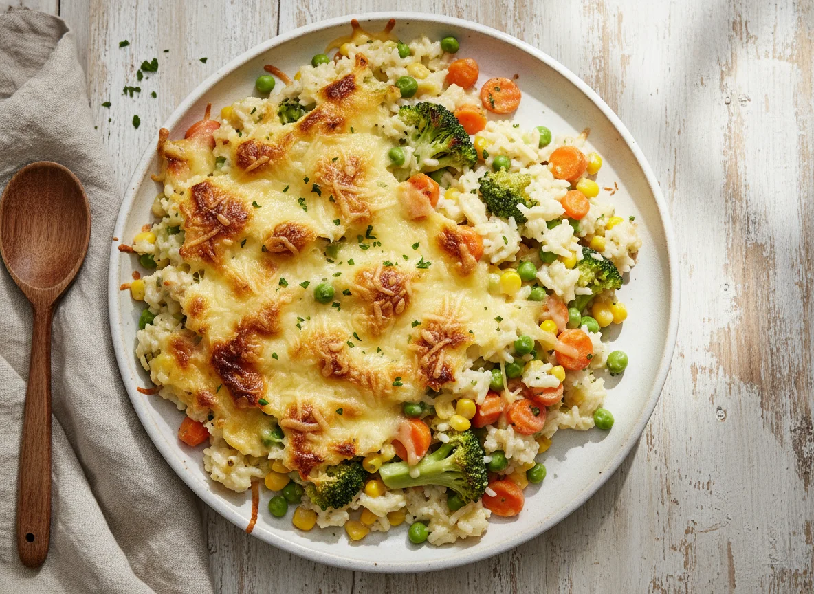 Gemüse-Reis-Gratin mit Käse photo