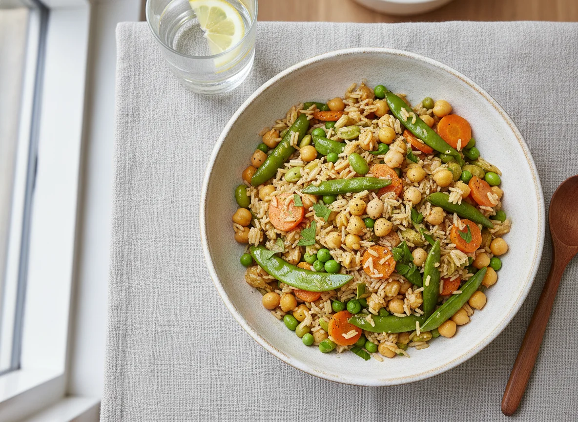 Gemüse-Reis-Pfanne mit Kichererbsen photo