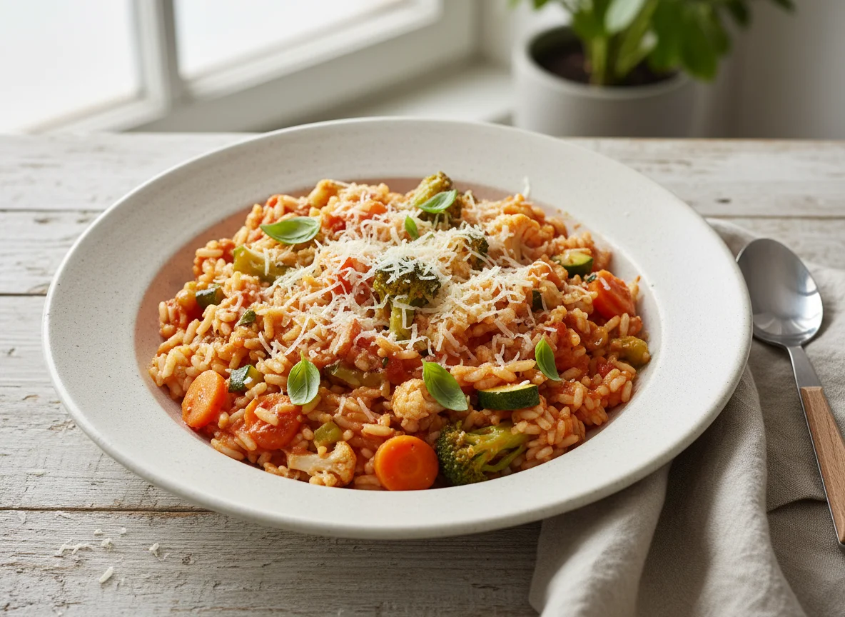Gemüse-Risotto mit Tomatensauce photo