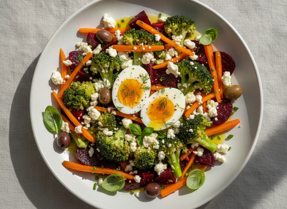 Gemüsesalat mit Ei und Feta photo
