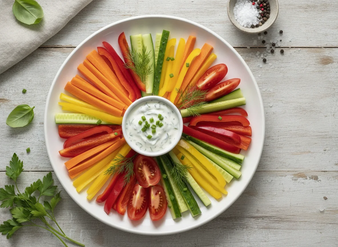 Gemüsesticks mit Tomatenscheiben photo