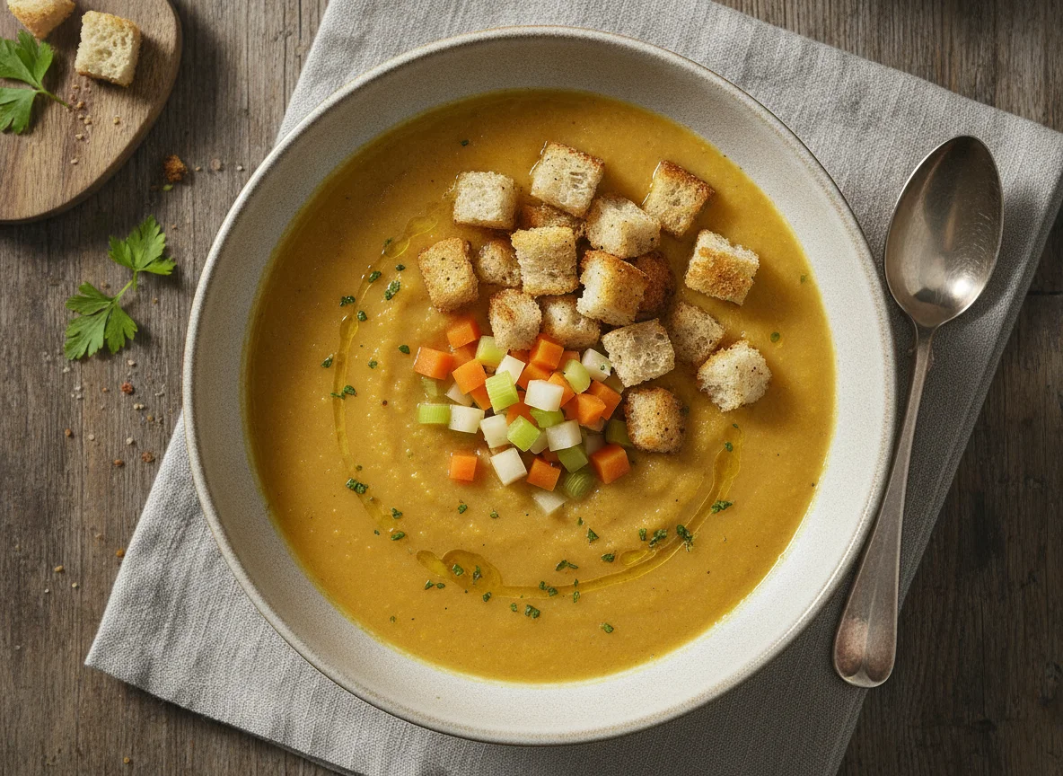 Gemüsesuppe mit Croutons photo