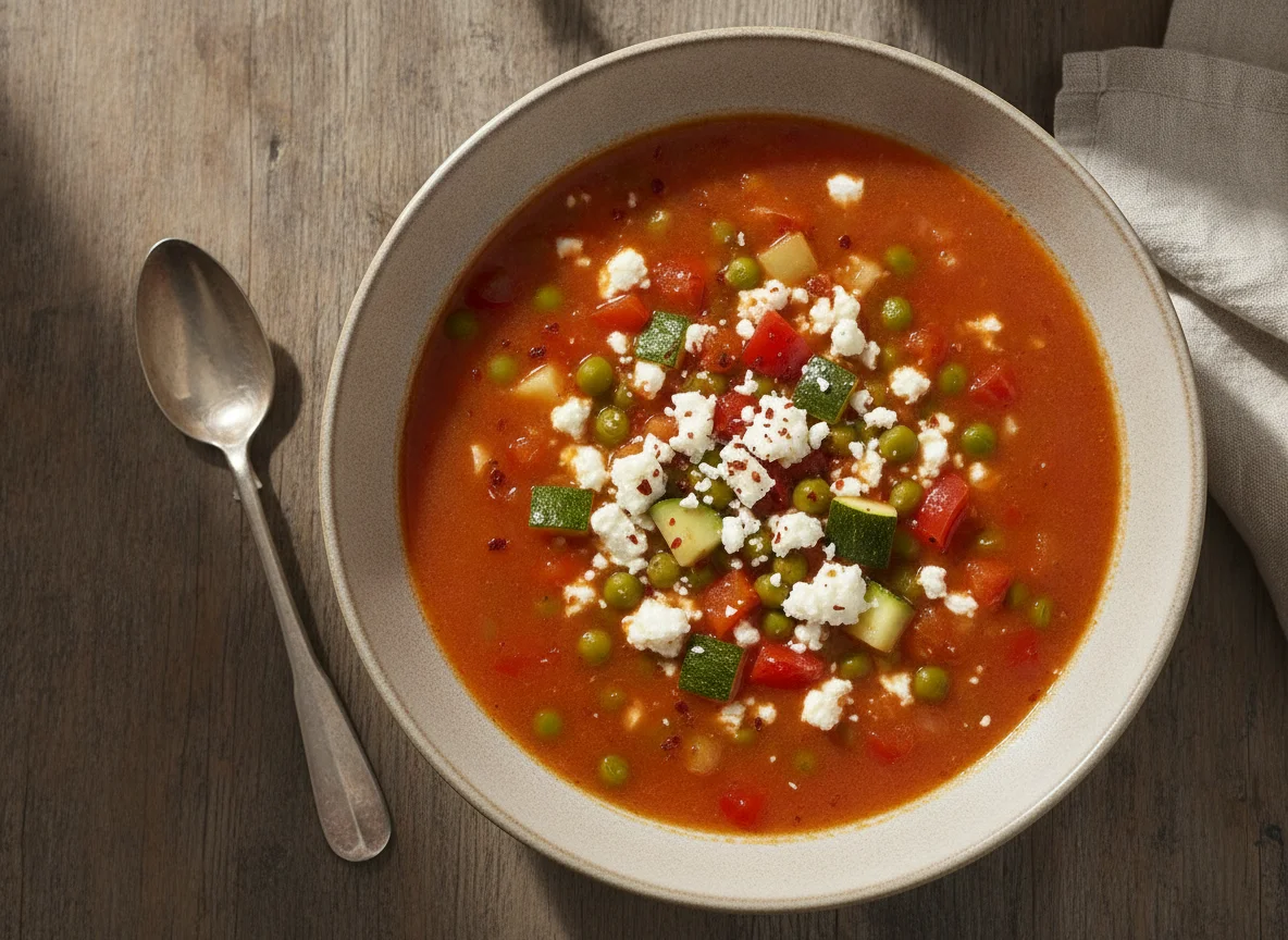 Gemüsesuppe mit Feta photo