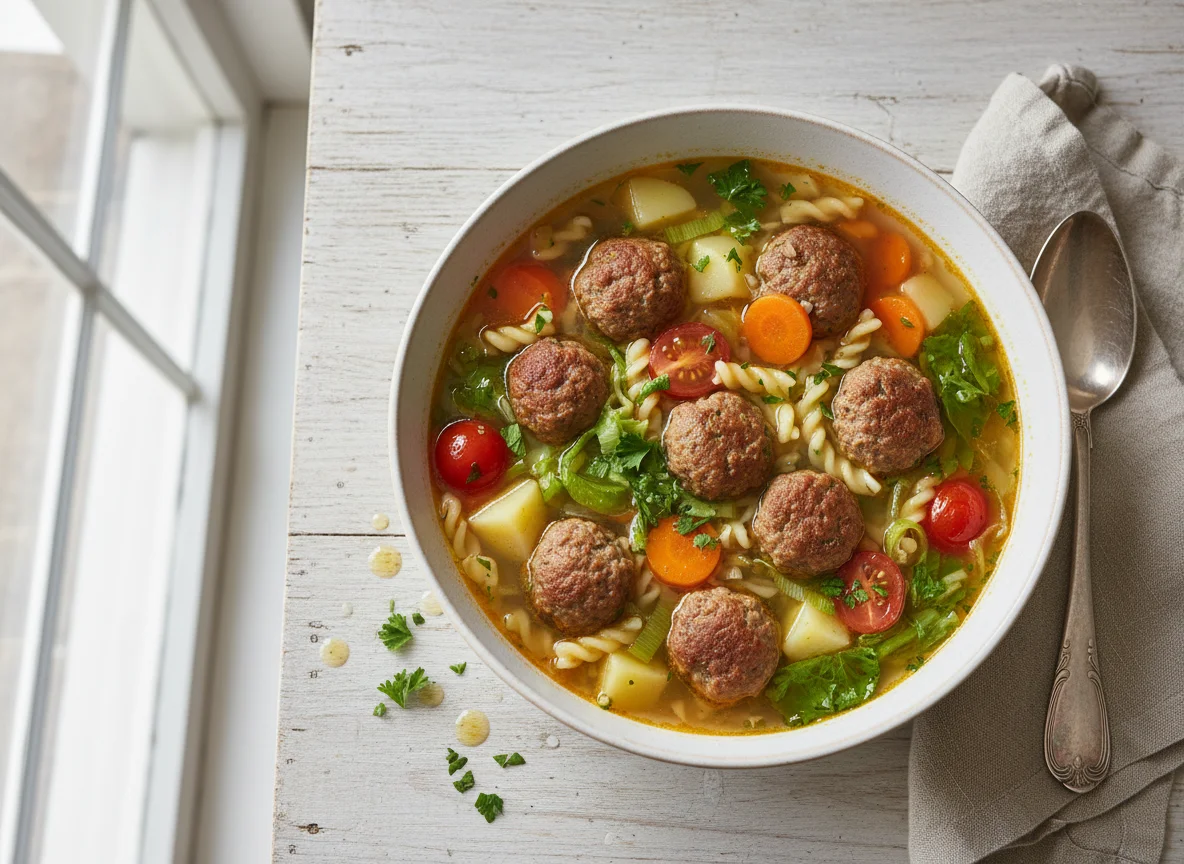 Gemüsesuppe mit Fleischbällchen photo
