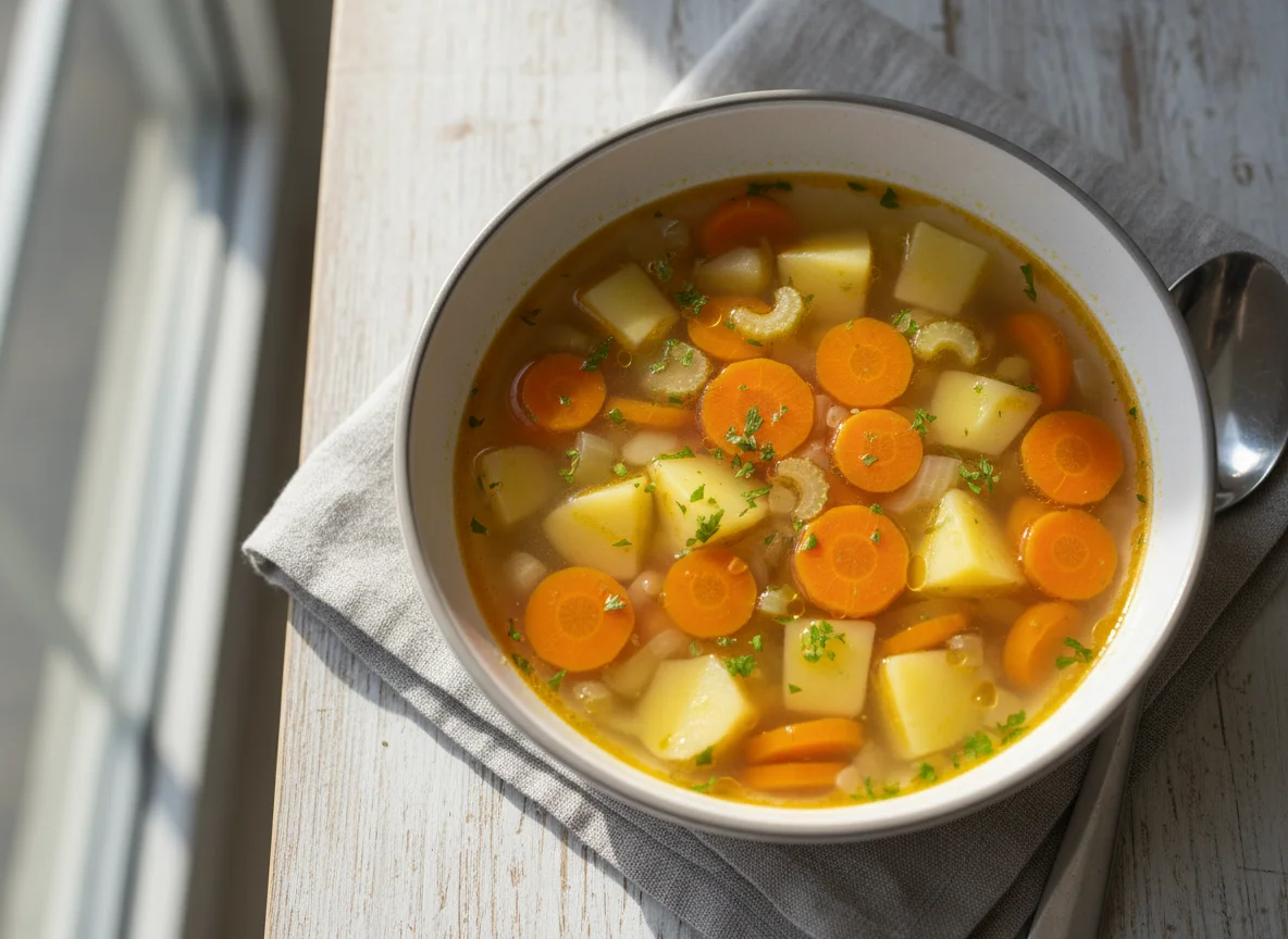 Gemüsesuppe mit Kartoffeln und Karotten photo