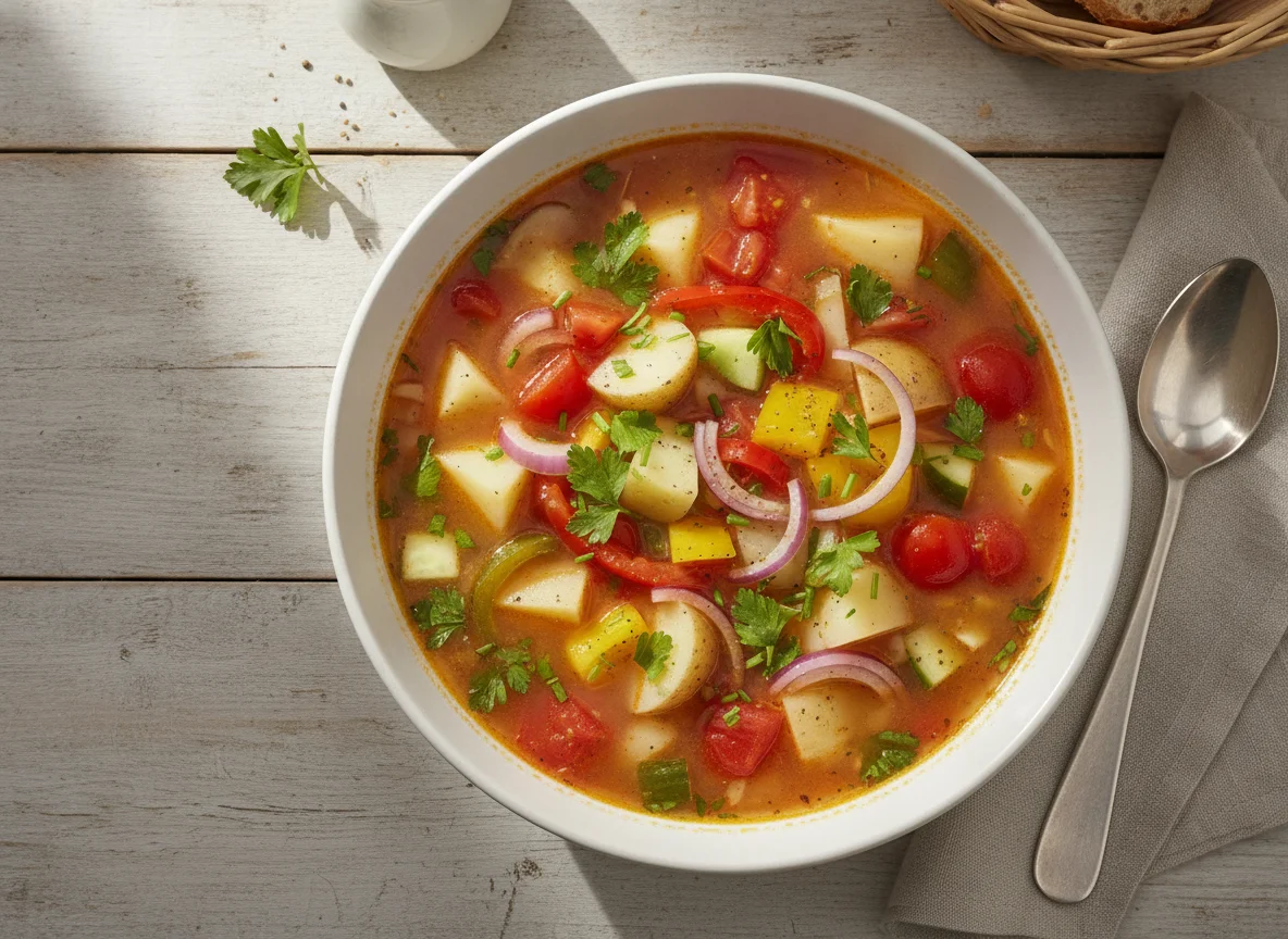 Gemüsesuppe mit Kartoffeln und Tomaten photo