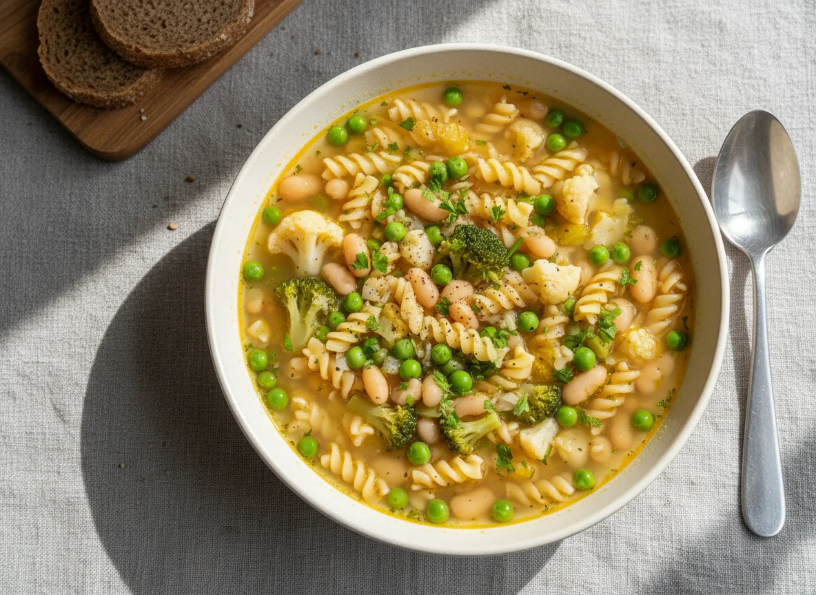 Gemüsesuppe mit Nudeln und Bohnen photo