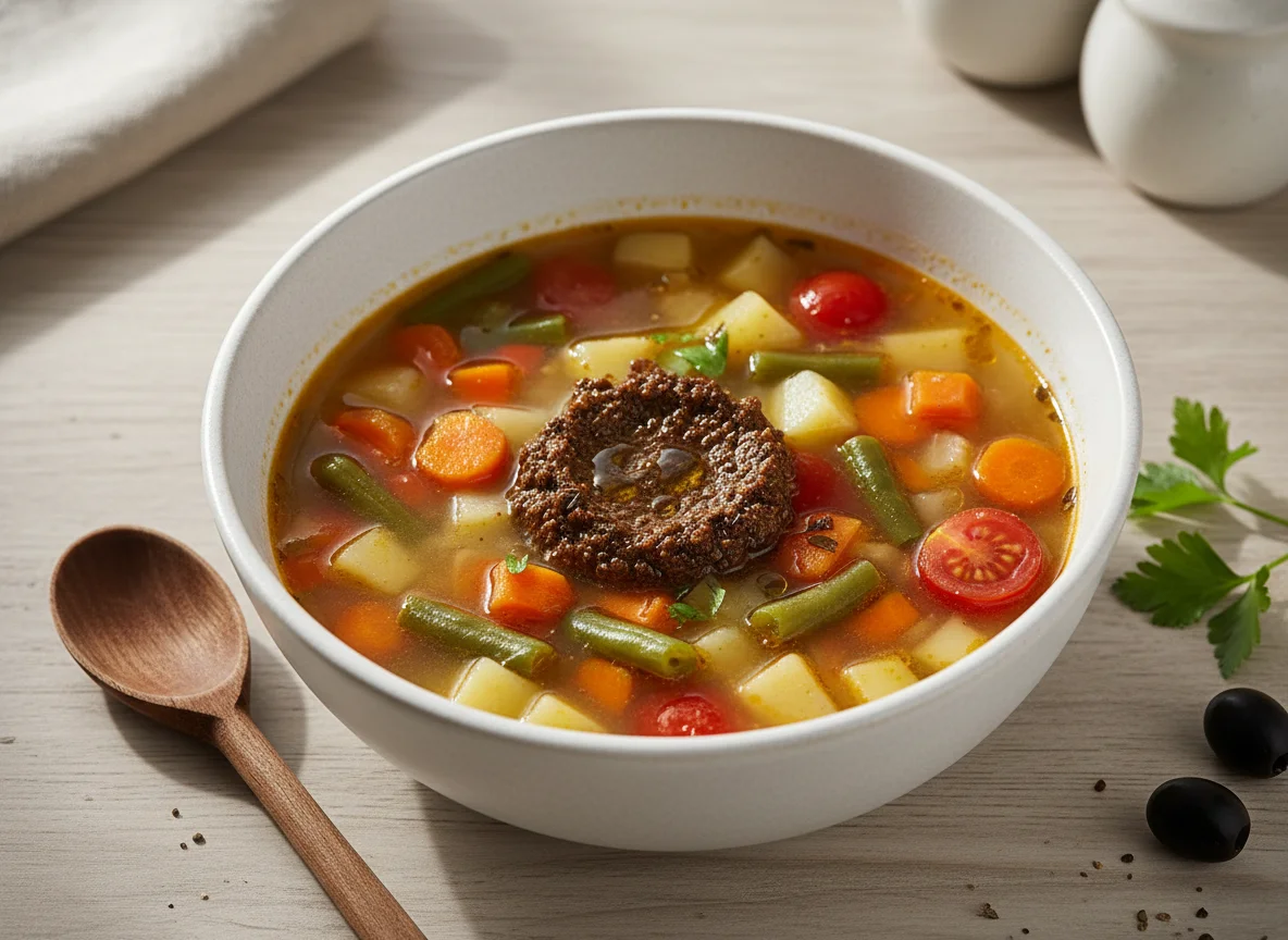 Gemüsesuppe mit Olivenpaste photo