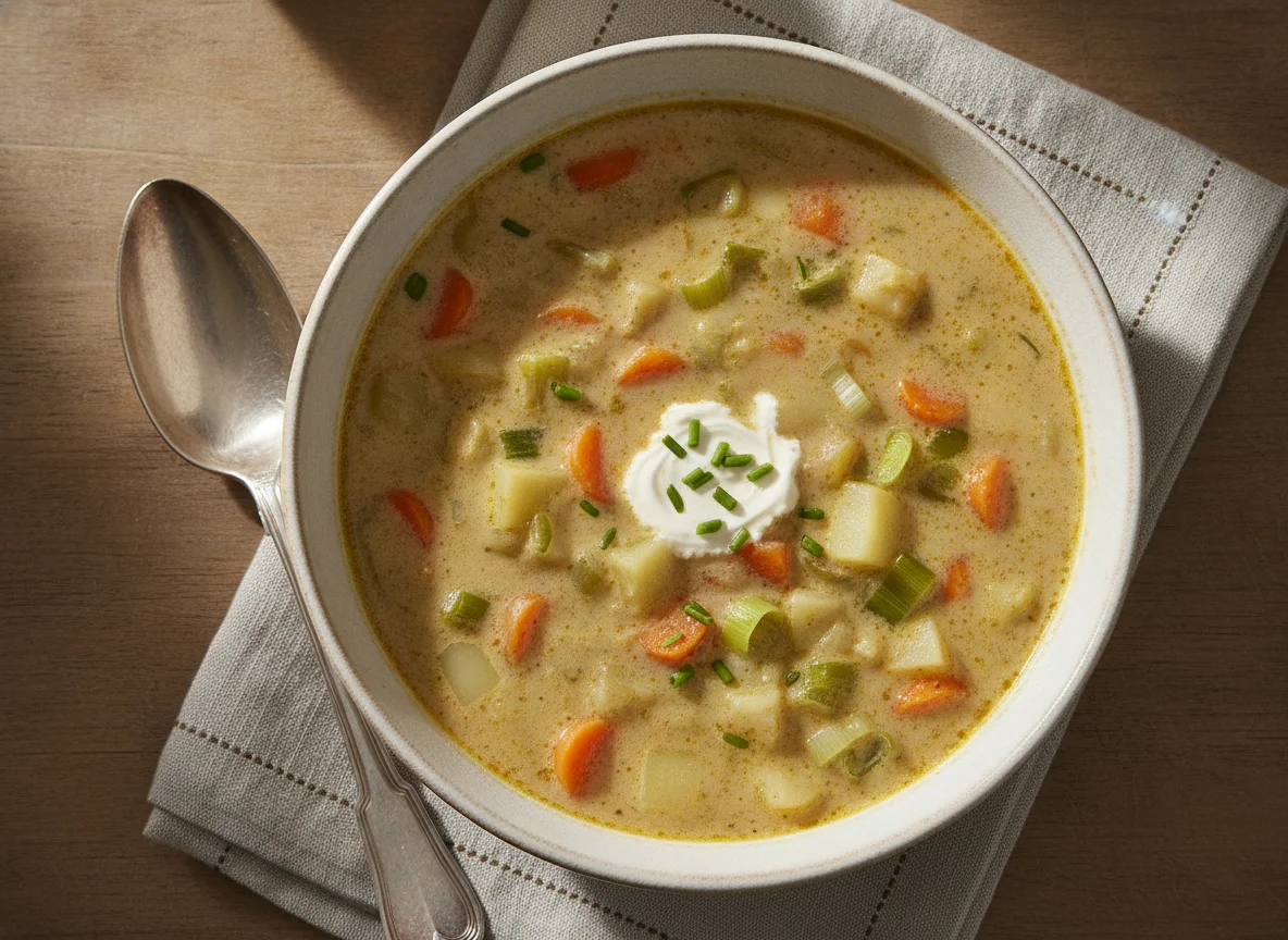 Gemüsesuppe mit Rahm photo