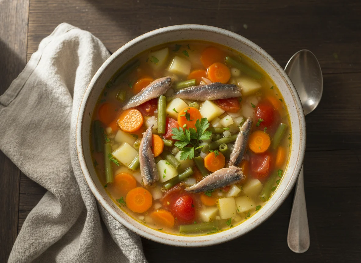 Gemüsesuppe mit Sardellen photo