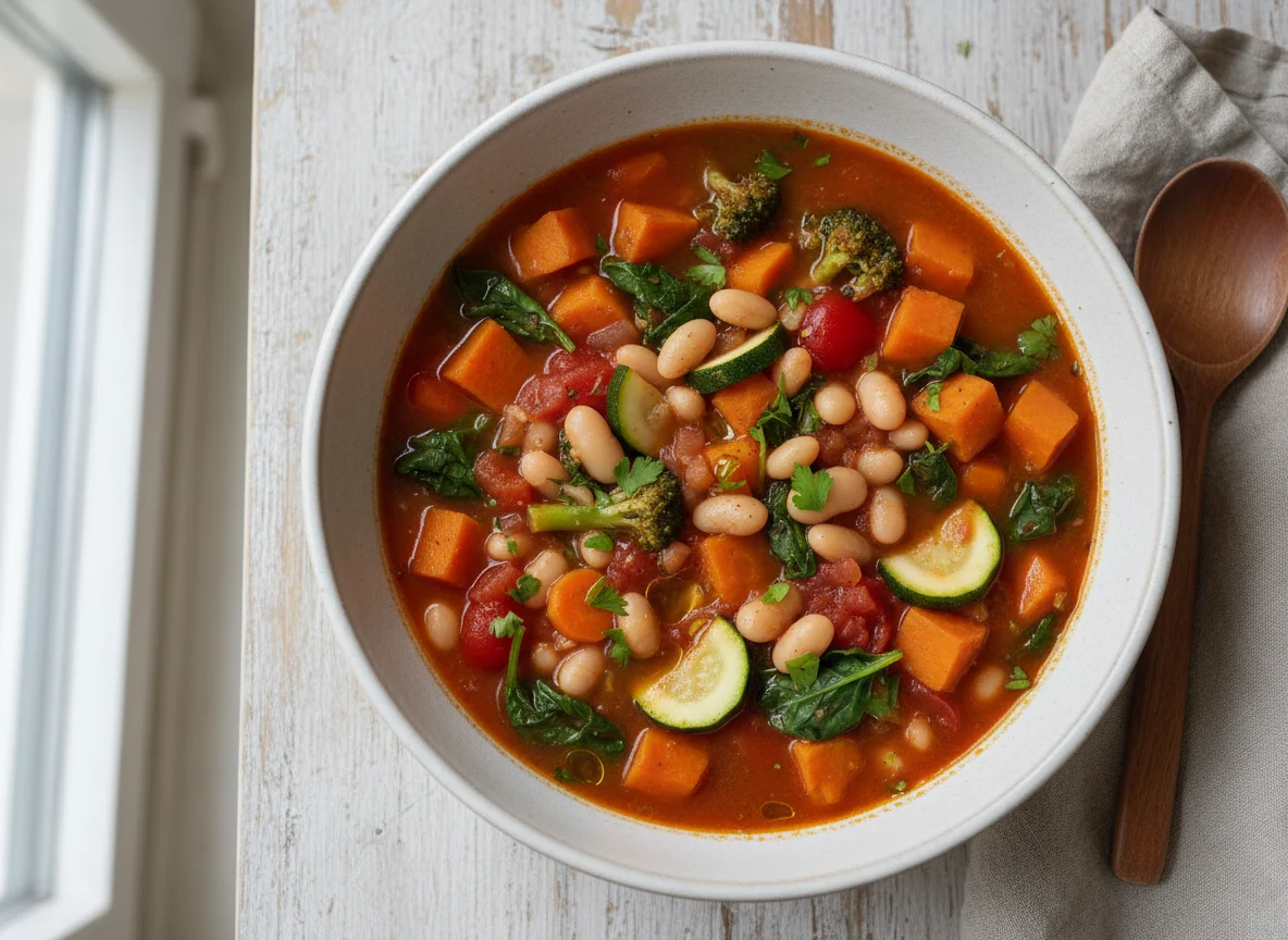 Gemüsesuppe mit Süßkartoffel und Bohnen photo