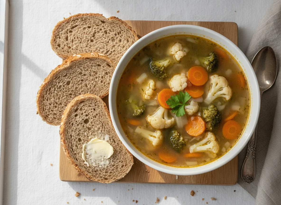 Gemüsesuppe mit Vollkornbrot photo
