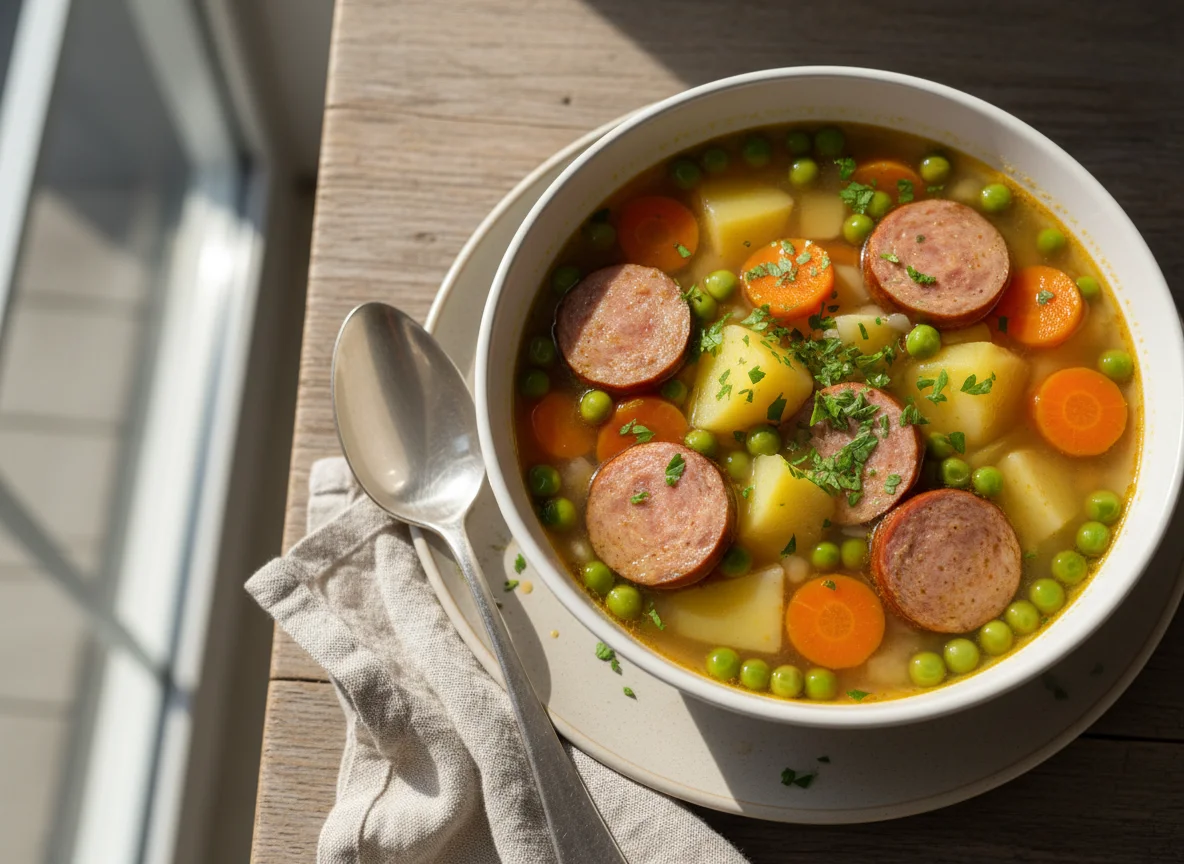 Gemüsesuppe mit Wurst photo