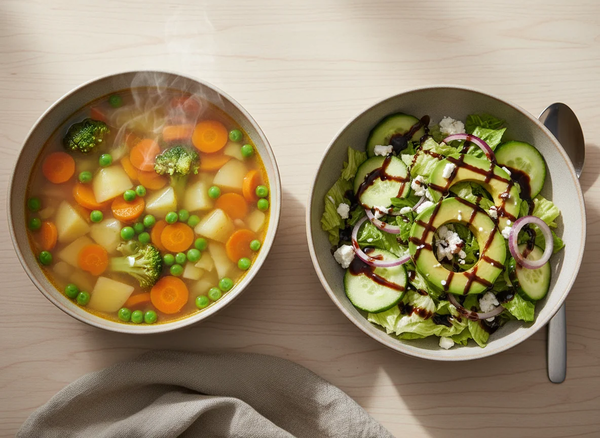 Gemüsesuppe und Salat mit Balsamico photo
