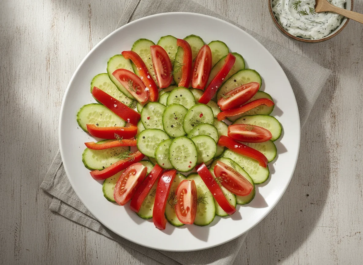 Gemüseteller mit Gurke, Paprika und Tomate photo