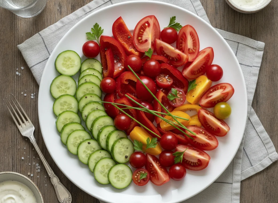 Gemüseteller mit Gurke, Paprika und Tomaten photo