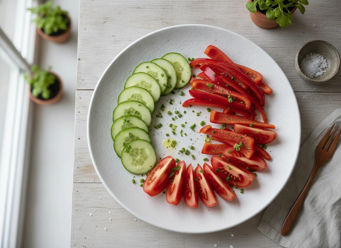 Gemüseteller mit Gurke, Tomate und Paprika photo
