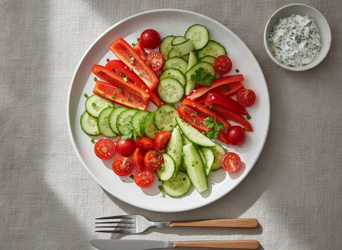 Gemüseteller mit Gurken, Paprika und Tomaten photo