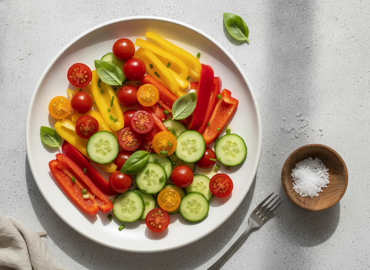 Gemüseteller mit Kirschtomaten, Gurken und Paprika photo