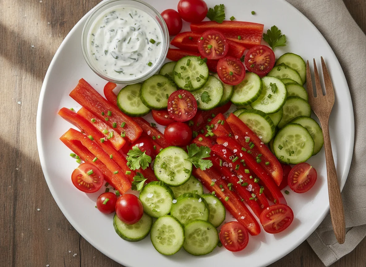 Gemüseteller mit Paprika, Gurke und Tomaten photo