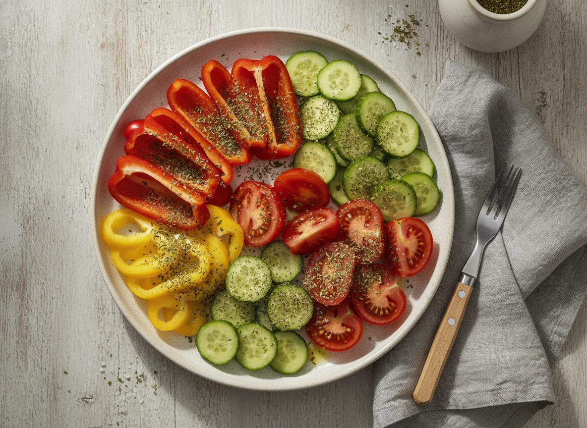 Gemüseteller mit Paprika, Tomaten und Gurken photo