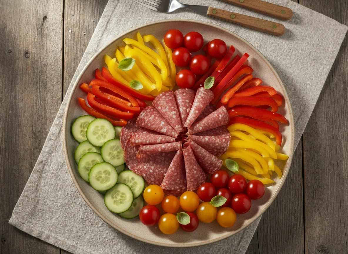 Gemüseteller mit Salami photo