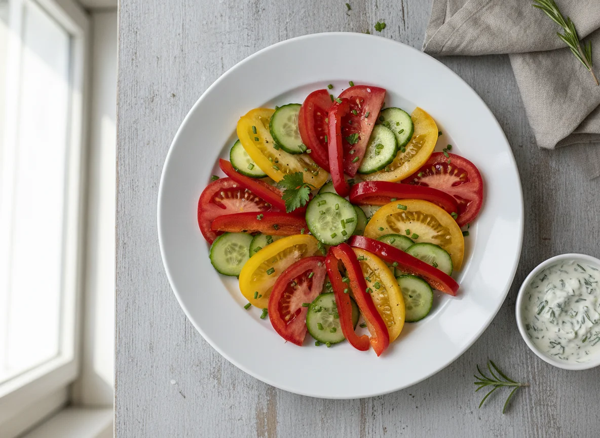 Gemüseteller mit Tomaten, Gurken und Paprika photo