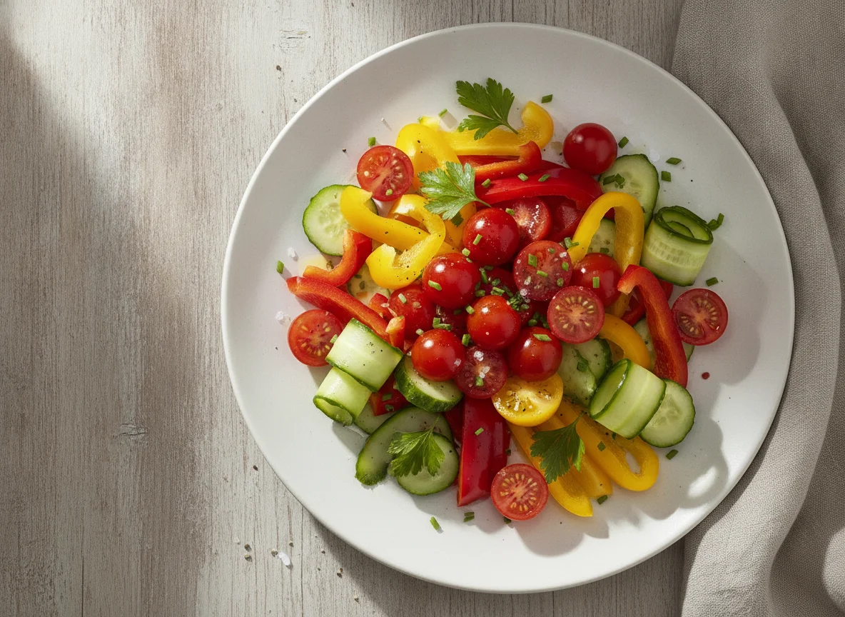 Gemüseteller mit Tomaten, Paprika und Gurken photo