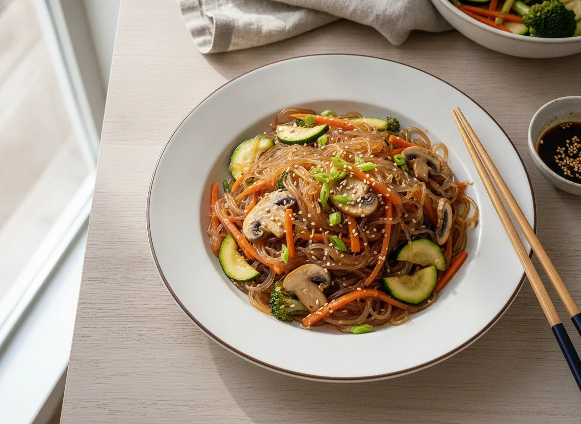 Gemüse-Wok mit Glasnudeln photo