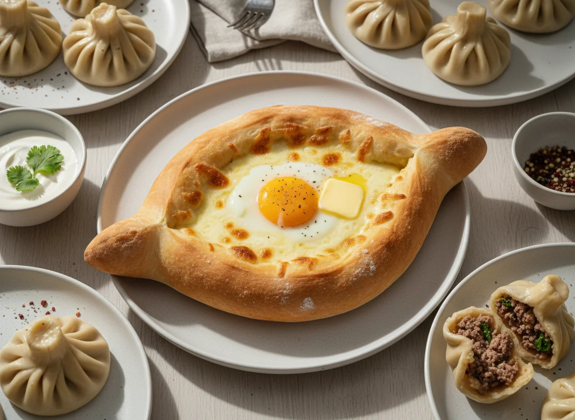 Georgische Spezialitäten (Khachapuri und Khinkali) photo