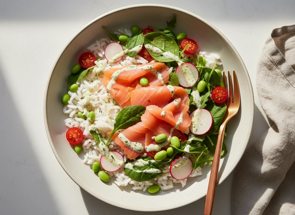 Geräucherter Lachs Reis Bowl photo