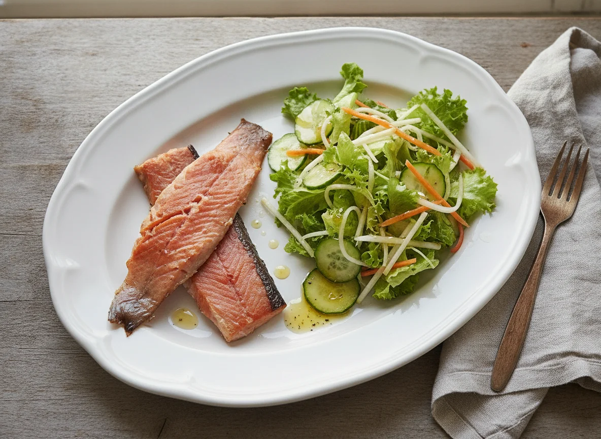 Geräuchertes Forellenfilet mit gemischtem Salat photo