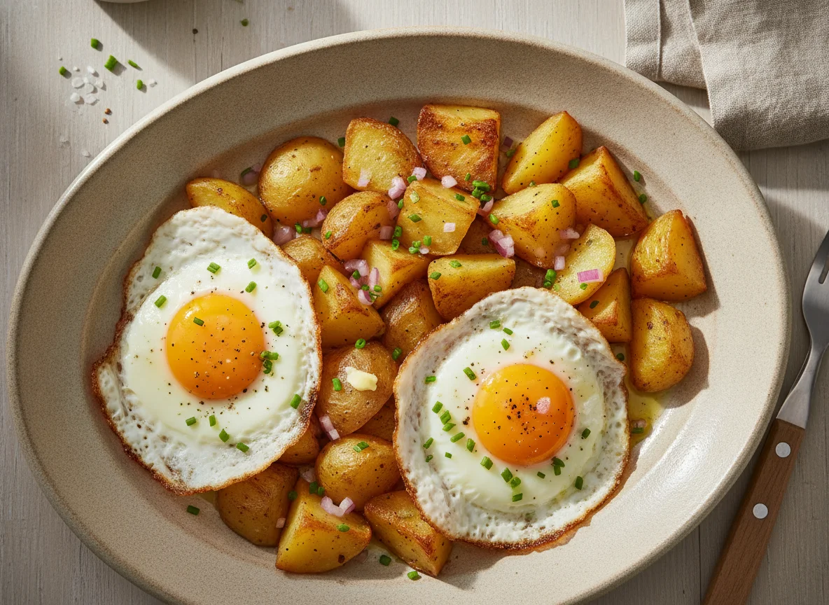 Geröstete Erdäpfel mit Ei photo