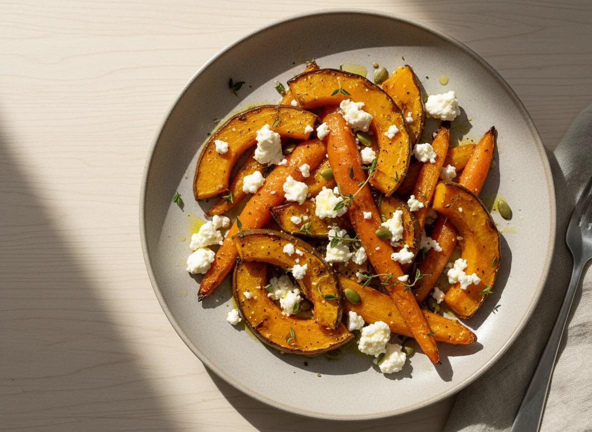 Geröstete Karotten und Kürbis mit Feta photo
