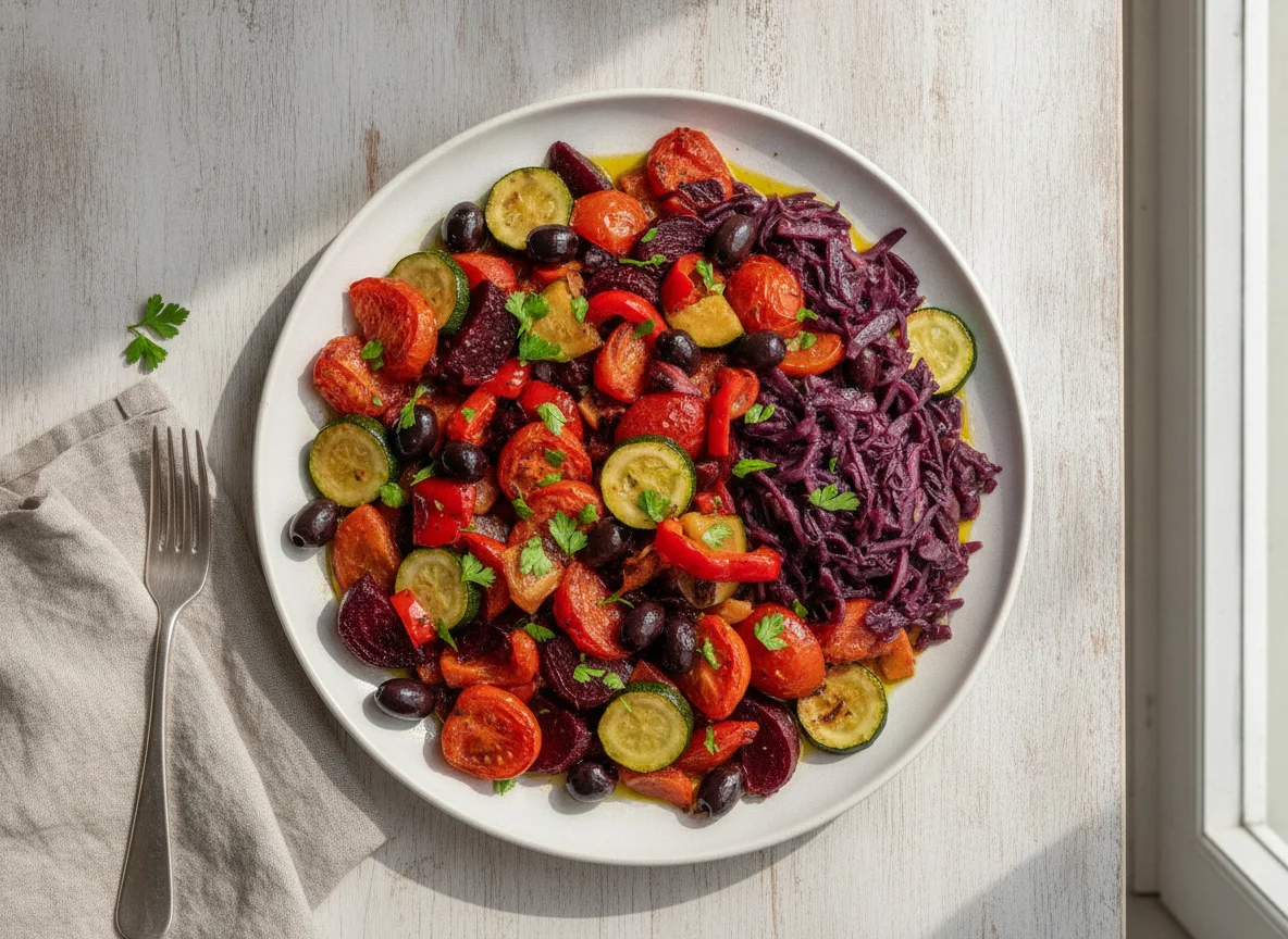 Geröstetes Gemüse mit Rotkohl photo