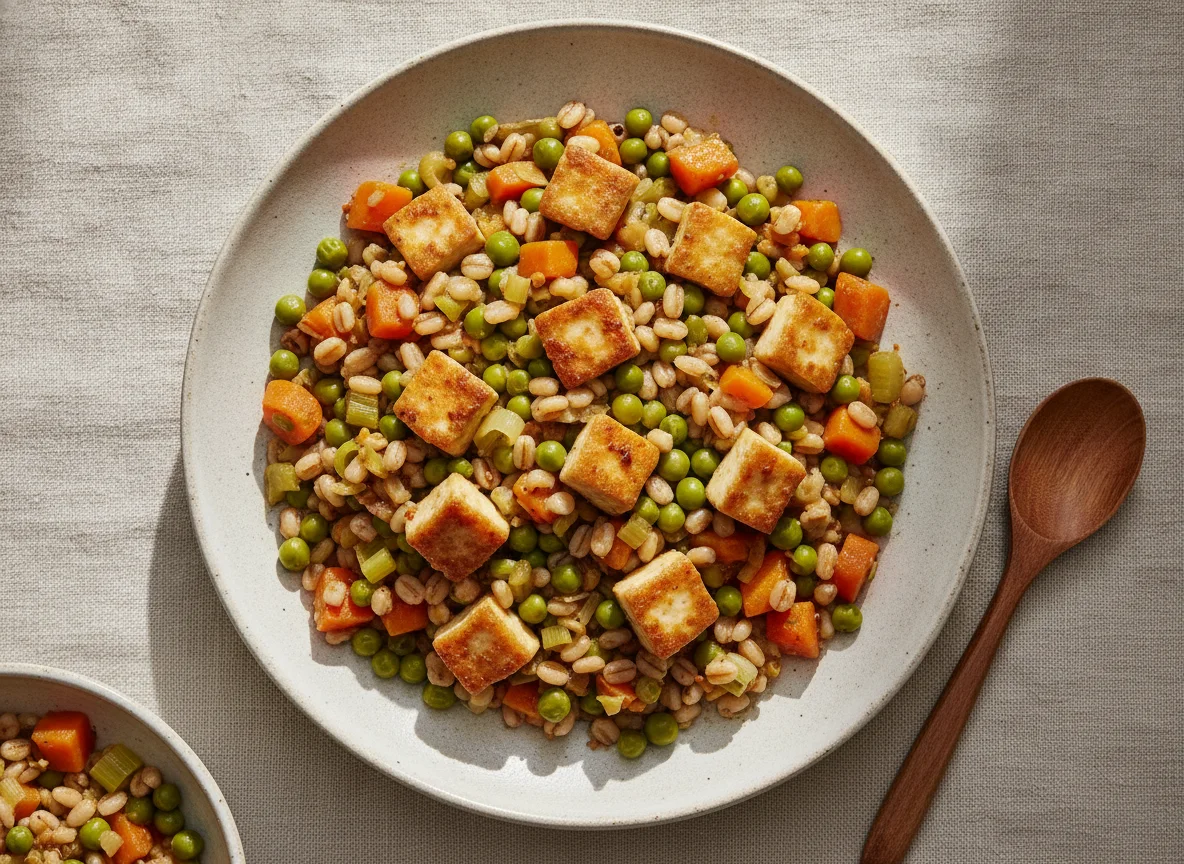Gerstengraupen mit Gemüse und Tofu photo