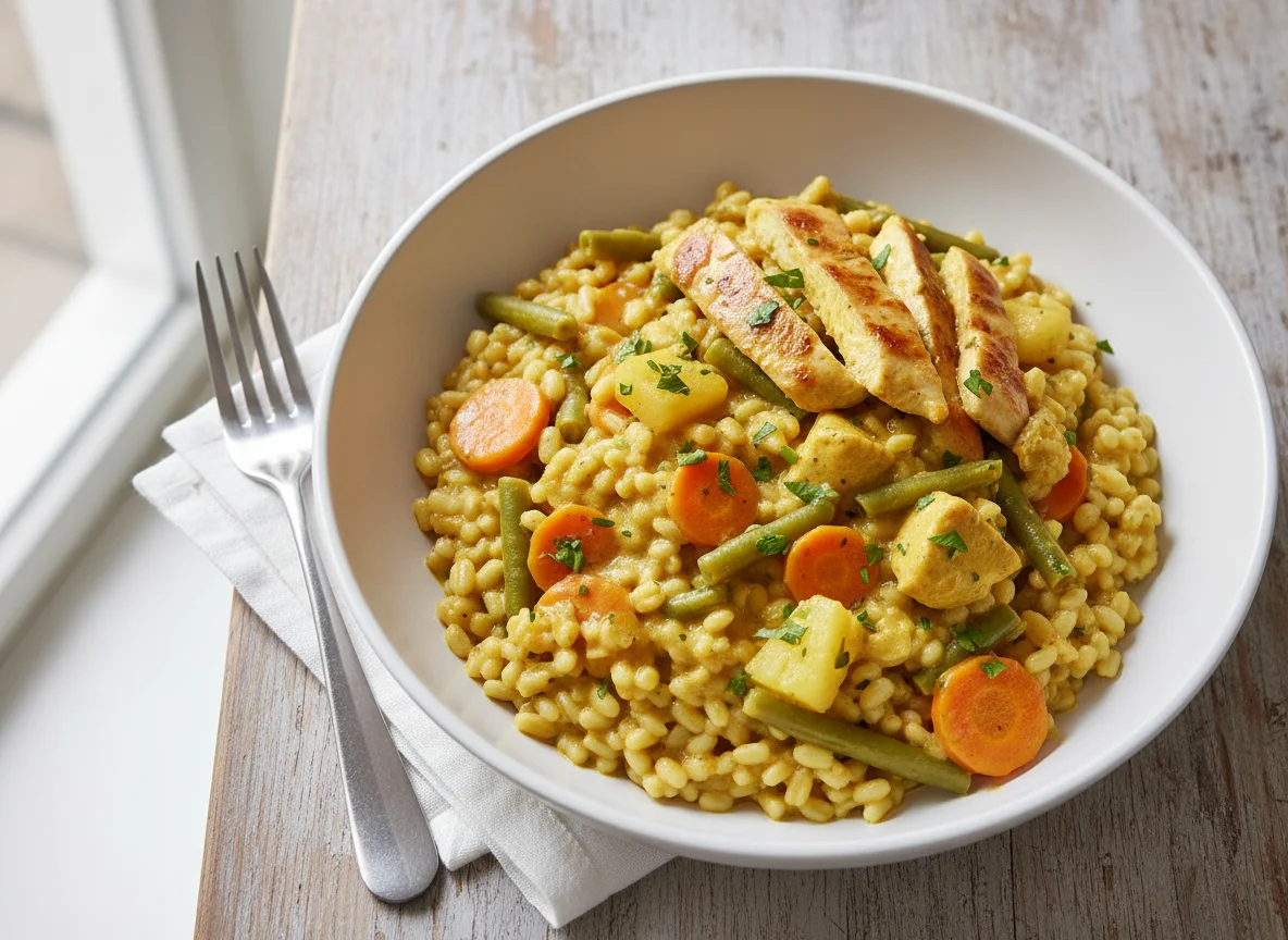 Gerstenrisotto mit Curry-Gemüse-Ragout photo