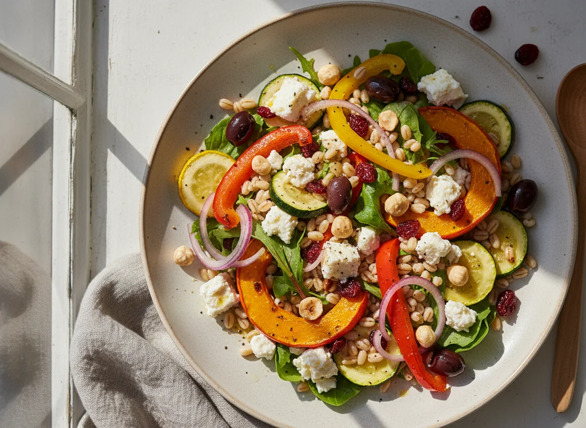 Gerstensalat mit Feta und Gemüse photo