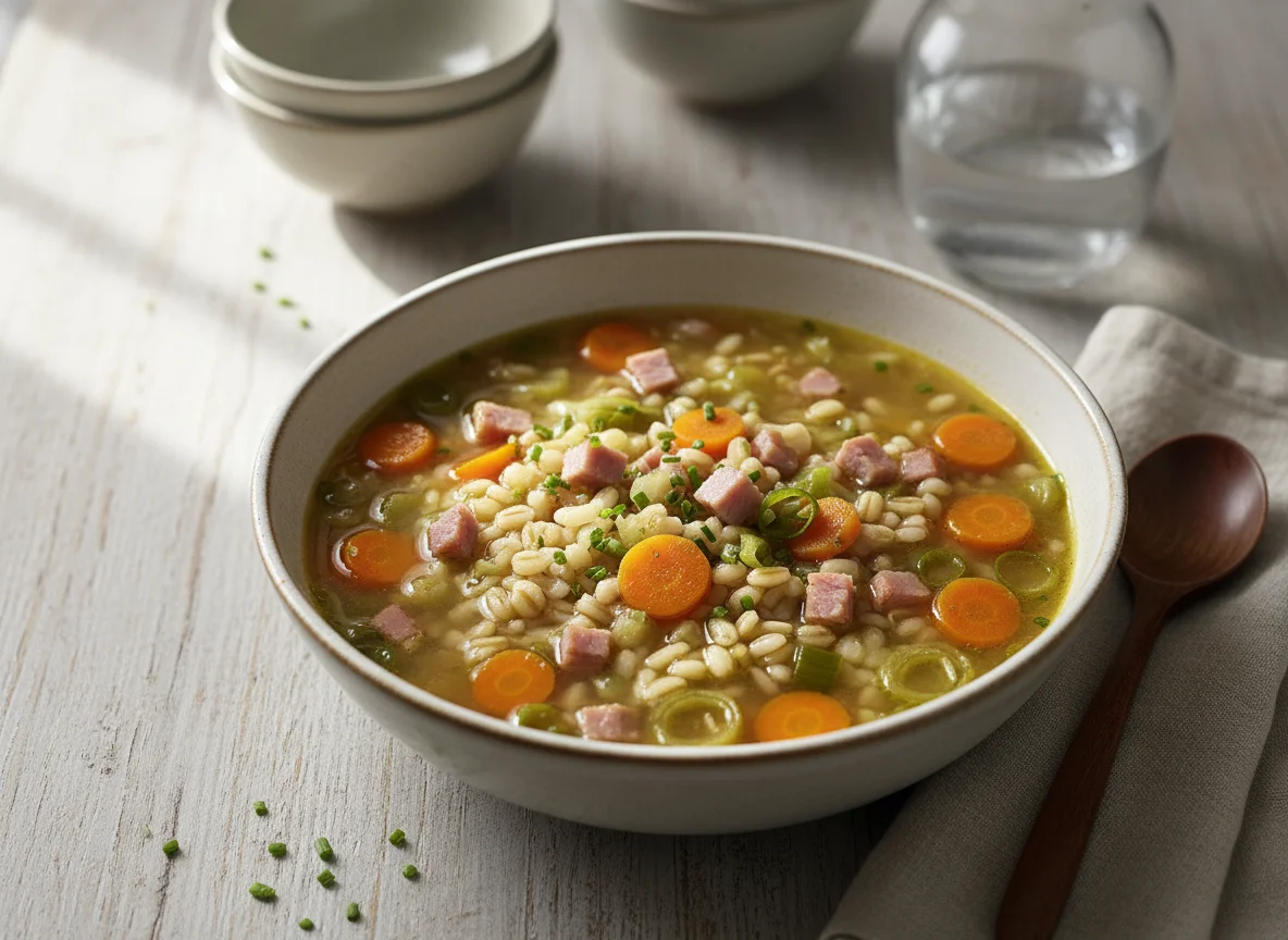 Gerstensuppe mit Schinken photo