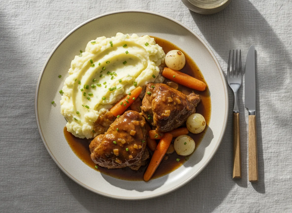 Geschmortes Fleisch mit Kartoffelpüree photo